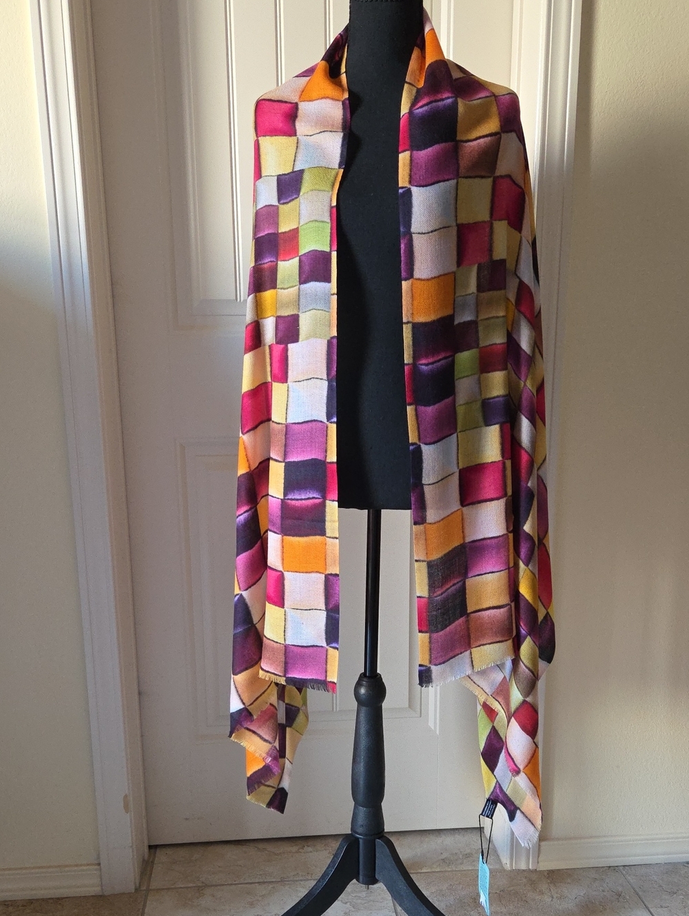 Tradition Textiles Vibrant Geometric Multicolor 100% Merino Wool Scarf, NWT